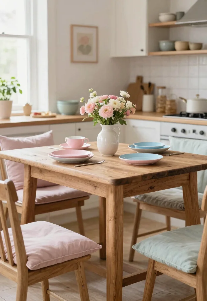 15 Bench Kitchen Table Ideas With Casual Comfort - 4. Pastel Paradise 1
