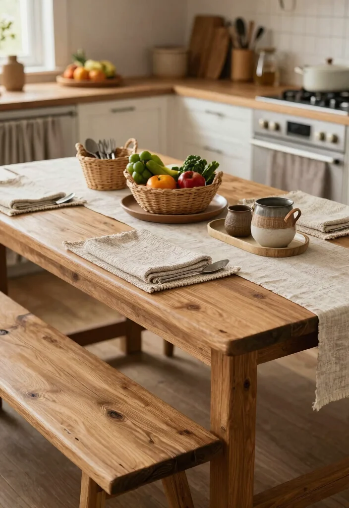 15 Bench Kitchen Table Ideas With Casual Comfort - 6. Layered Textures 1