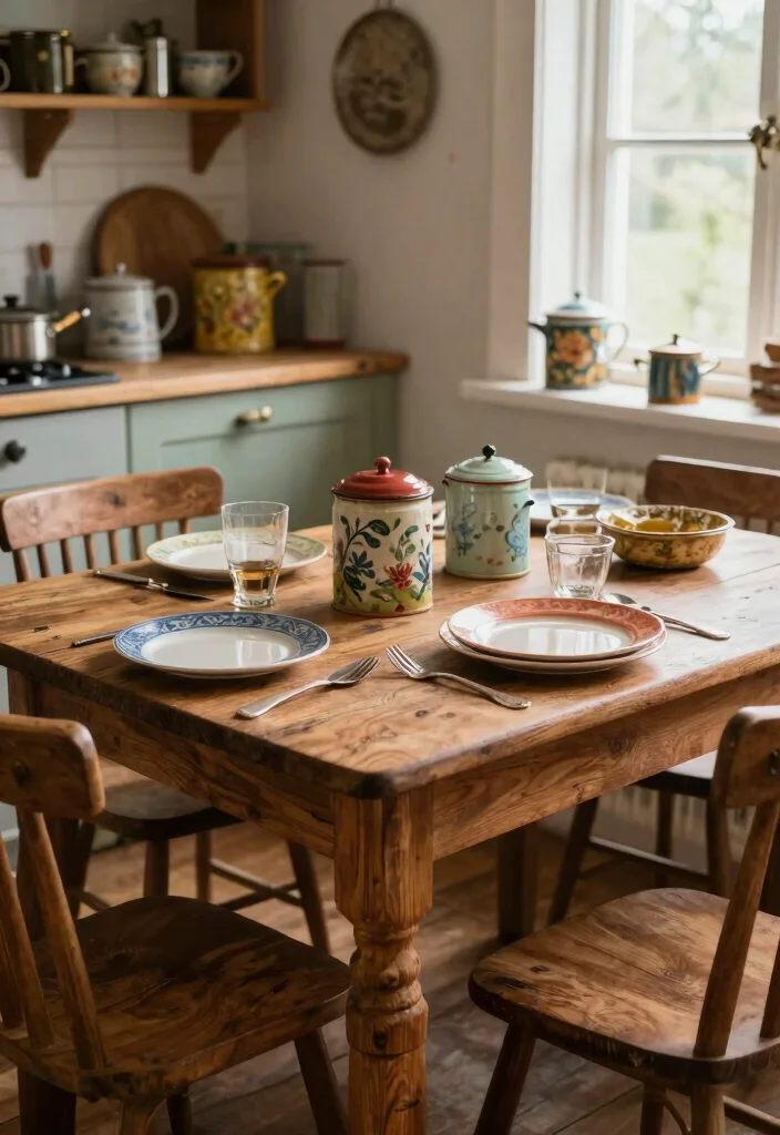 15 Bench Kitchen Table Ideas With Casual Comfort - 7. Vintage Finds 1