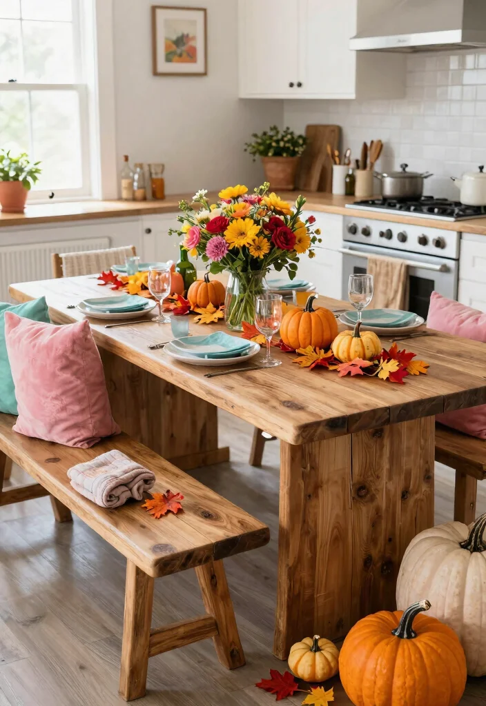 15 Bench Kitchen Table Ideas With Casual Comfort - 9. Seasonal Switches 1
