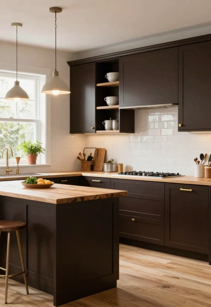 15 Brown Painted Kitchen Cabinets Ideas With Warm Tone - 1. Dark Chocolate Delight 1