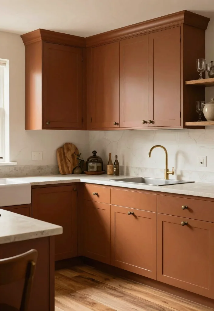 15 Brown Painted Kitchen Cabinets Ideas With Warm Tone - 10. Burnt Siena Warmth 1