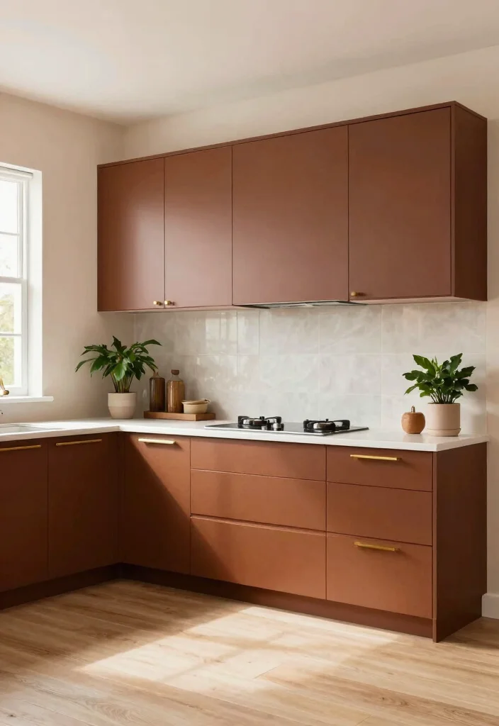 15 Brown Painted Kitchen Cabinets Ideas With Warm Tone - 11. Earthy Umber Tones 1