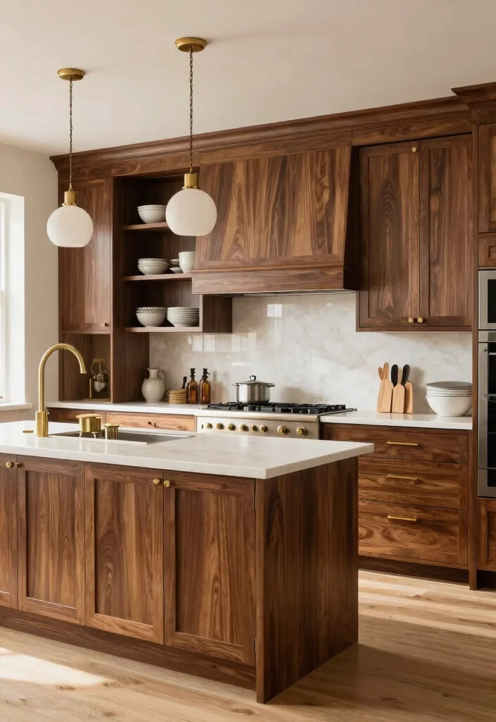 15 Brown Painted Kitchen Cabinets Ideas With Warm Tone - 12. Warm Walnut Wonders 1