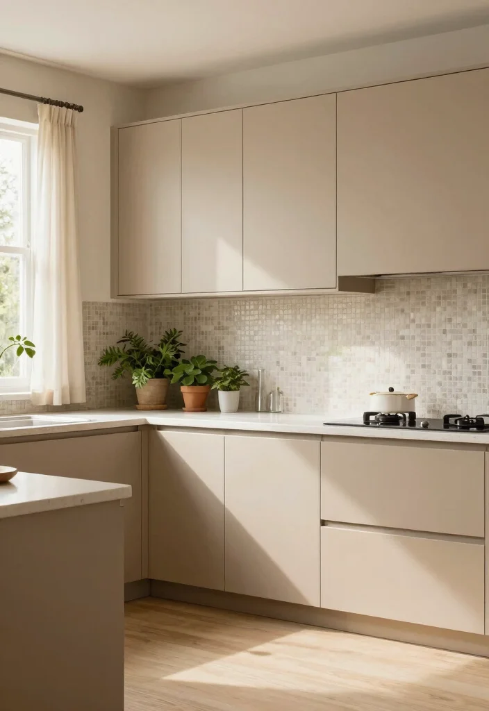 15 Brown Painted Kitchen Cabinets Ideas With Warm Tone - 13. Sandy Beige Brown Cabinets 1