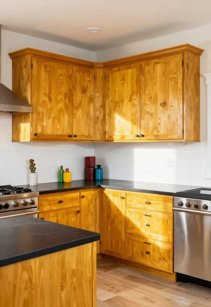 15 Brown Painted Kitchen Cabinets Ideas With Warm Tone - 14. Golden Maple Radiance 1