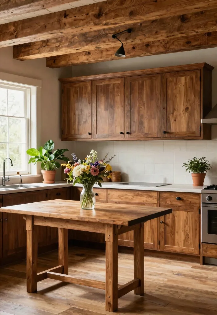 15 Brown Painted Kitchen Cabinets Ideas With Warm Tone - 2. Rustic Oak Finish 1