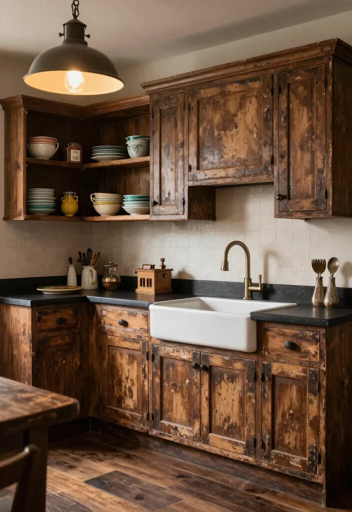 15 Brown Painted Kitchen Cabinets Ideas With Warm Tone - 4. Weathered Brown Charm 1