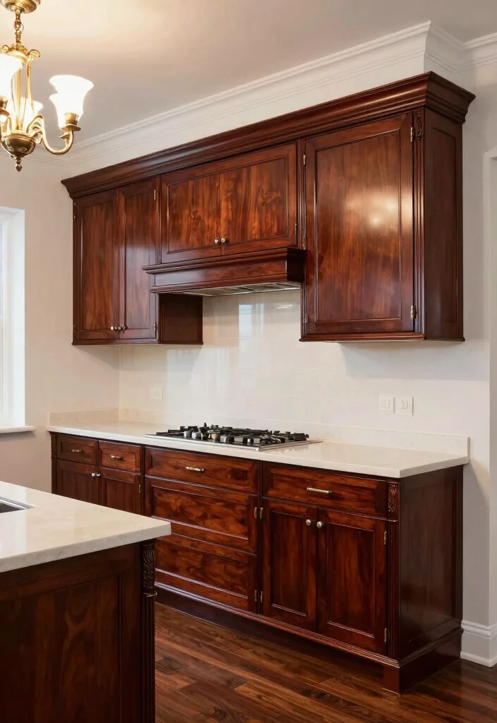 15 Brown Painted Kitchen Cabinets Ideas With Warm Tone - 8. Rich Mahogany Touch 1