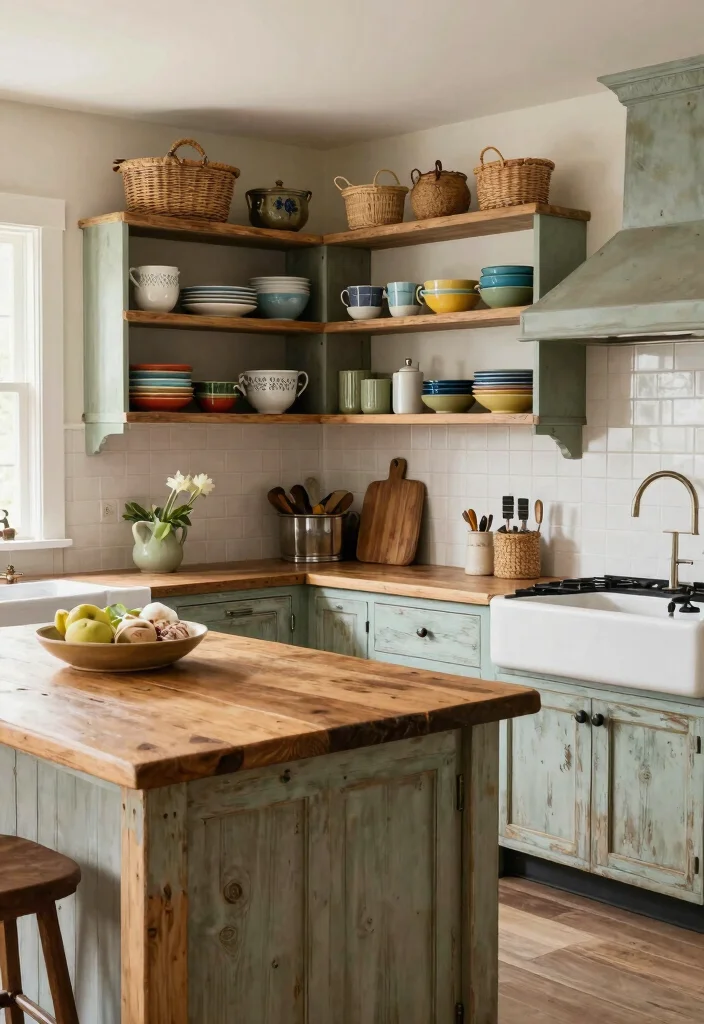15 Distressed Kitchen Cabinets Ideas With Rustic Character 10 15 Distressed Kitchen Cabinets Ideas With Rustic Character - 10. Farmhouse Style Open Shelving 1