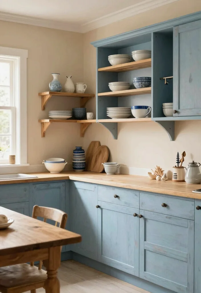 15 Distressed Kitchen Cabinets Ideas With Rustic Character 2 15 Distressed Kitchen Cabinets Ideas With Rustic Character - 2. Soft Blue Hues 1