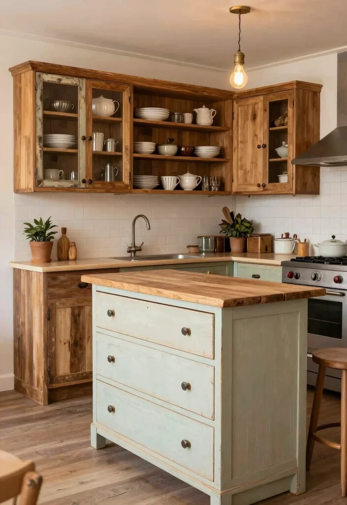 15 Distressed Kitchen Cabinets Ideas With Rustic Character 6 15 Distressed Kitchen Cabinets Ideas With Rustic Character - 6. Upcycled Furniture Charm 1