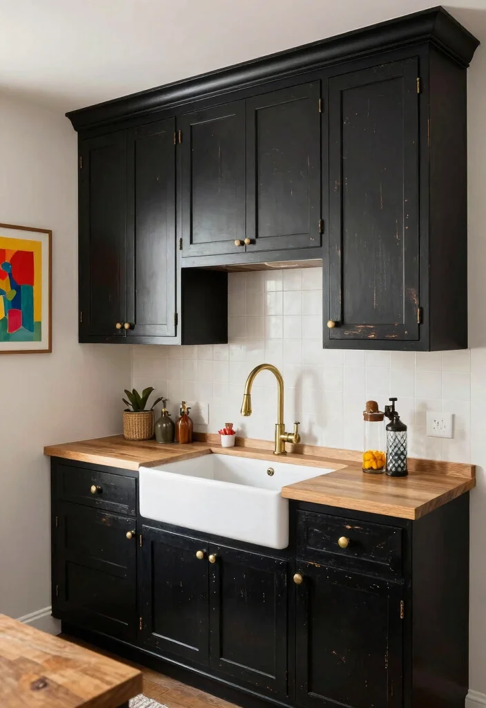 15 Distressed Kitchen Cabinets Ideas With Rustic Character 8 15 Distressed Kitchen Cabinets Ideas With Rustic Character - 8. Classic Black Distressed Cabinets 1