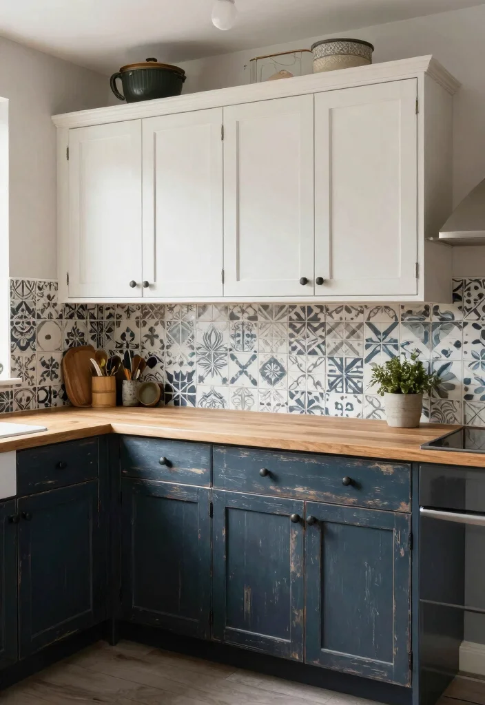 15 Distressed Kitchen Cabinets Ideas With Rustic Character 9 15 Distressed Kitchen Cabinets Ideas With Rustic Character - 9. Two-Toned Cabinets 1