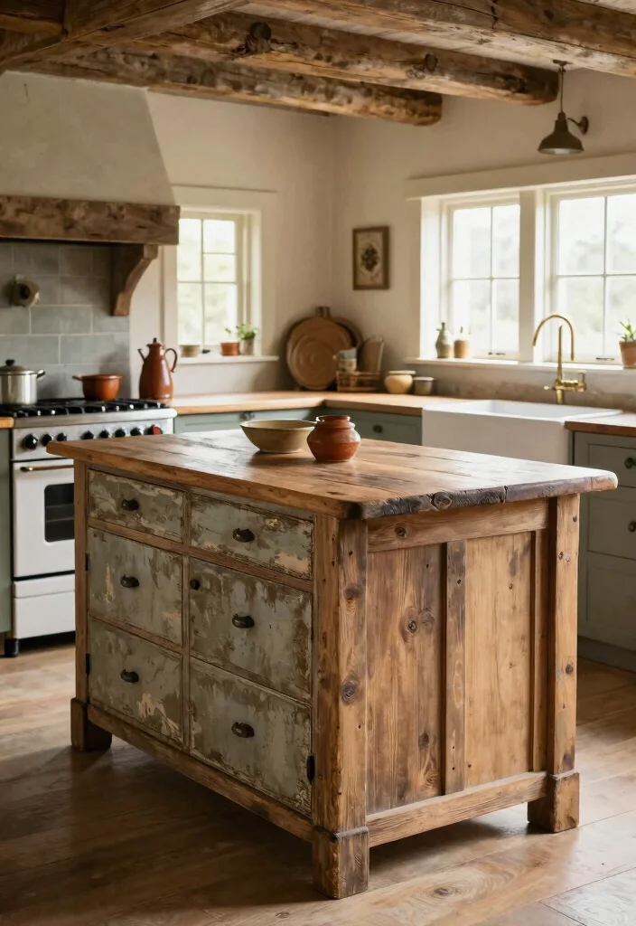15 Kitchen Designs With Island Ideas That Impress - 6. Farmhouse Chic with a Vintage Twist 1