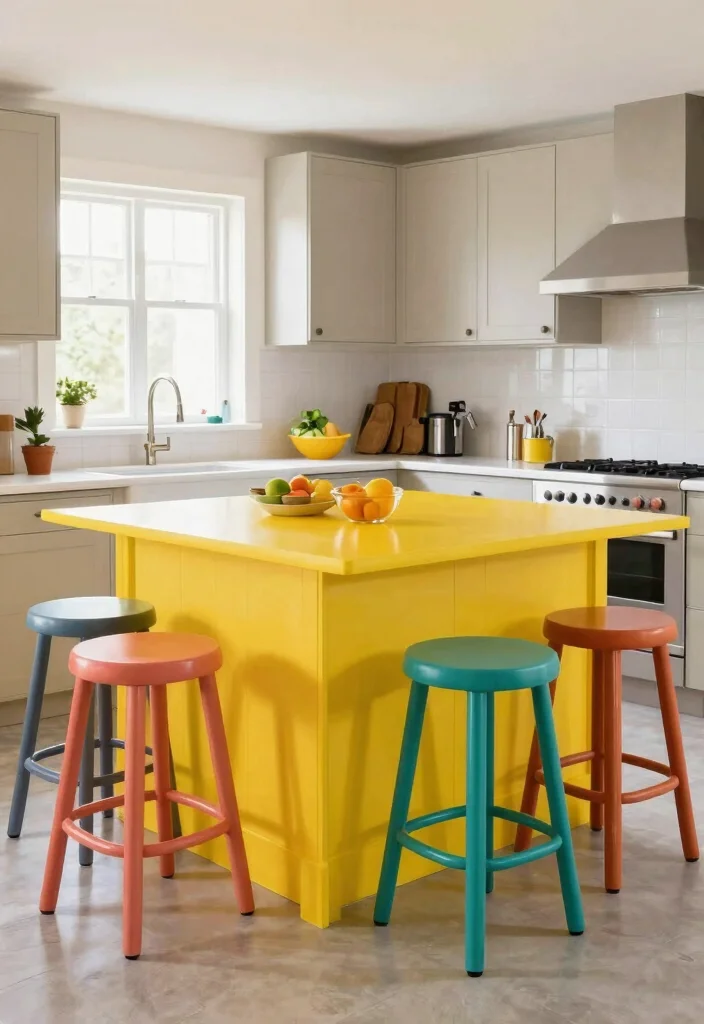 15 Kitchen Designs With Island Ideas That Impress - 9. Bold Color Pop Island 1