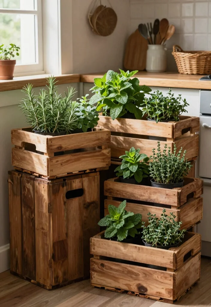 15 Kitchen Herb Garden Ideas With Fresh Green Touch 5 15 Kitchen Herb Garden Ideas With Fresh Green Touch - 5. Rustic Wooden Crates 1