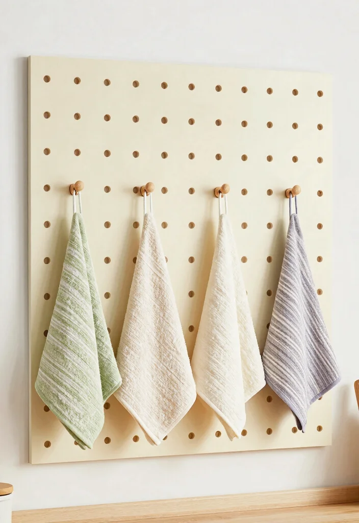 15 Kitchen Towel Storage Ideas That Look Neat & Stylish 13 15 Kitchen Towel Storage Ideas That Look Neat & Stylish - 13. Hooks on a Pegboard 1