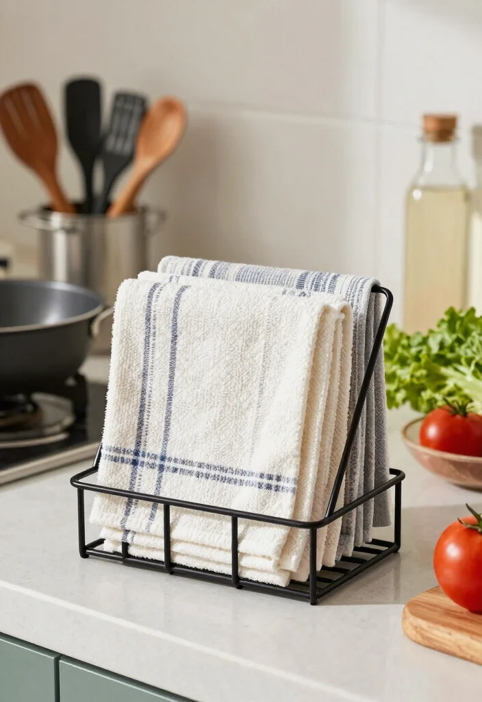 15 Kitchen Towel Storage Ideas That Look Neat & Stylish 15 15 Kitchen Towel Storage Ideas That Look Neat & Stylish - 15. Towel Caddy for Easy Mobility 1