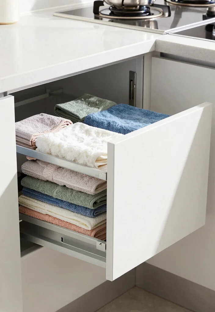 15 Kitchen Towel Storage Ideas That Look Neat & Stylish 3 15 Kitchen Towel Storage Ideas That Look Neat & Stylish - 3. Clever Under-Cabinet Storage 1