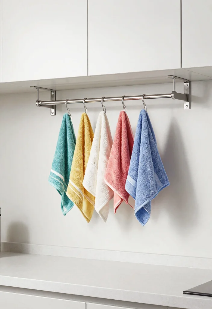 15 Kitchen Towel Storage Ideas That Look Neat & Stylish 5 15 Kitchen Towel Storage Ideas That Look Neat & Stylish - 5. Hanging Towel Bar 1