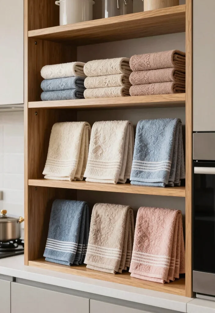 15 Kitchen Towel Storage Ideas That Look Neat & Stylish 8 15 Kitchen Towel Storage Ideas That Look Neat & Stylish - 8. Folding Towel Storage on Shelves 1