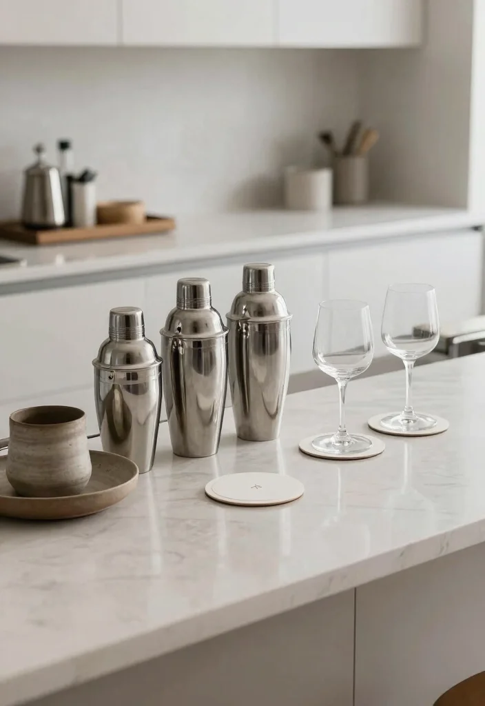 15 Modern Kitchen Bar Ideas With Sleek Style - 11. Bar Accessories in Minimalist Style 1