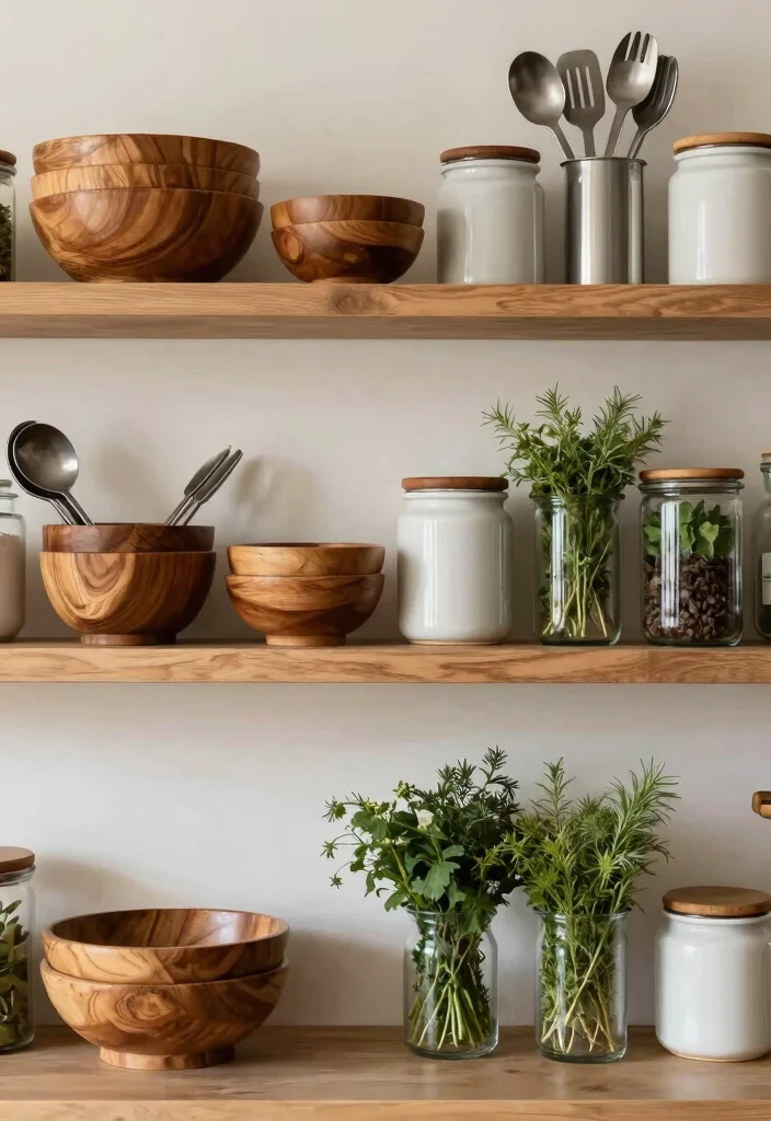 15 Open Kitchen Shelf Ideas With Modern Display - 10. Layered Textures 1