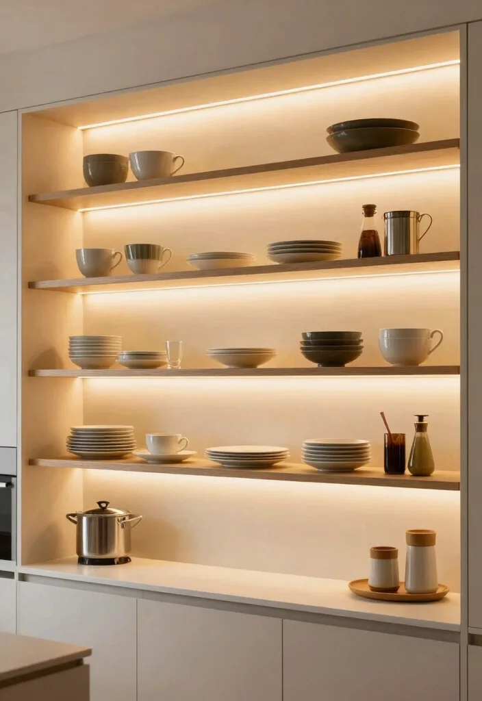 15 Open Kitchen Shelf Ideas With Modern Display - 15. Integrated Lighting 1