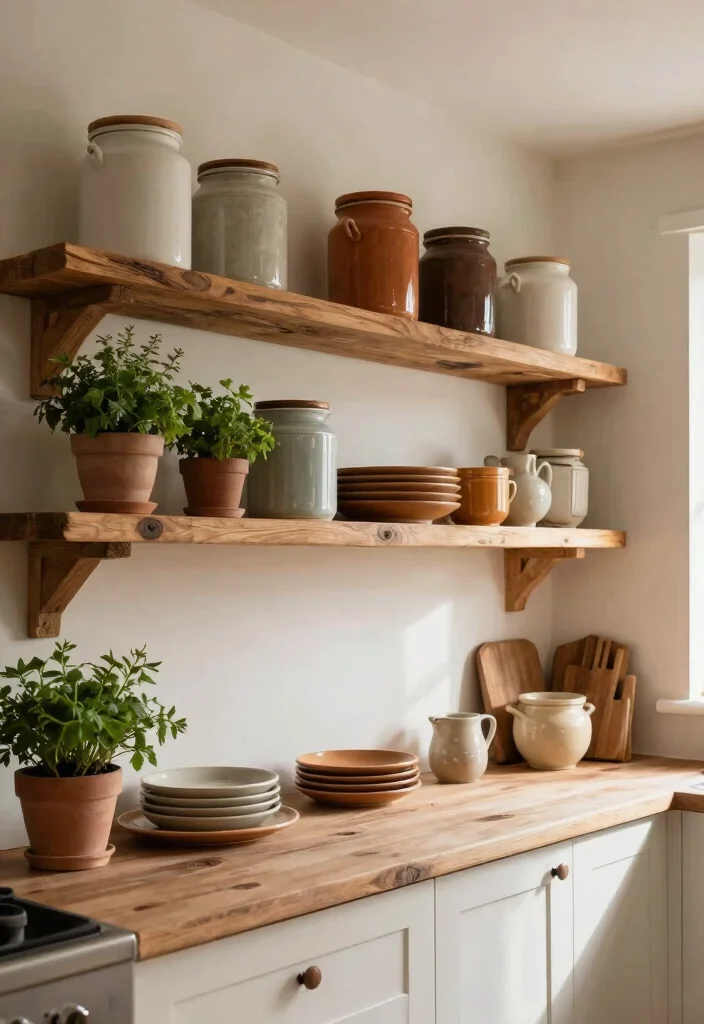 15 Open Kitchen Shelf Ideas With Modern Display - 2. Rustic Charm with Wood Accents 1