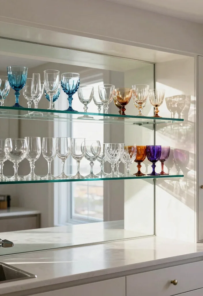 15 Open Kitchen Shelf Ideas With Modern Display - 3. Elegant Glassware Display 1