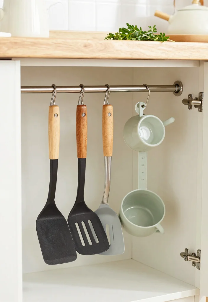 15 Organize Kitchen Cabinets Ideas That Reduce Clutter 6 15 Organize Kitchen Cabinets Ideas That Reduce Clutter - 6. Use Tension Rods for Cooking Utensils 1