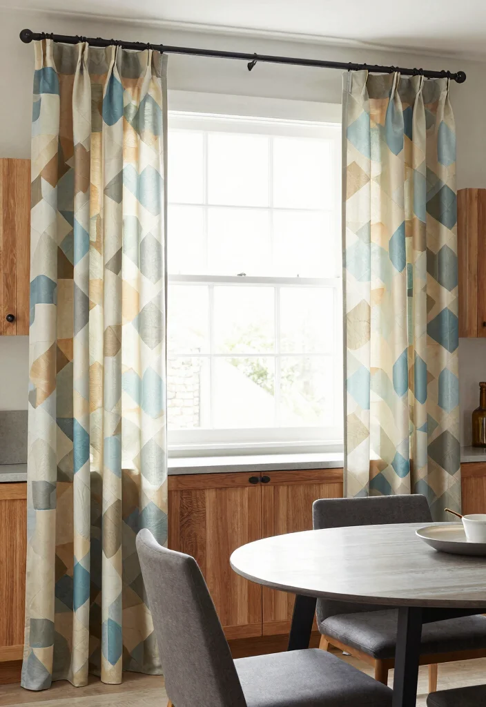 15 Rustic Kitchen Curtains Ideas With Country Charm - 14. Geometric Designs 1