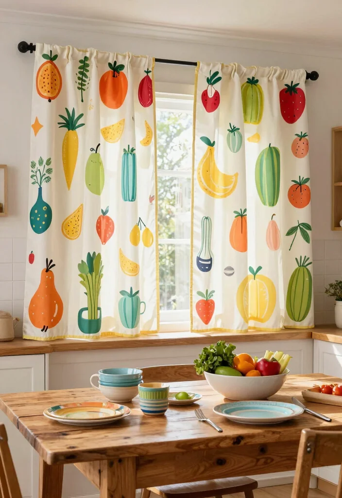 15 Rustic Kitchen Curtains Ideas With Country Charm - 15. Whimsical Designs 1