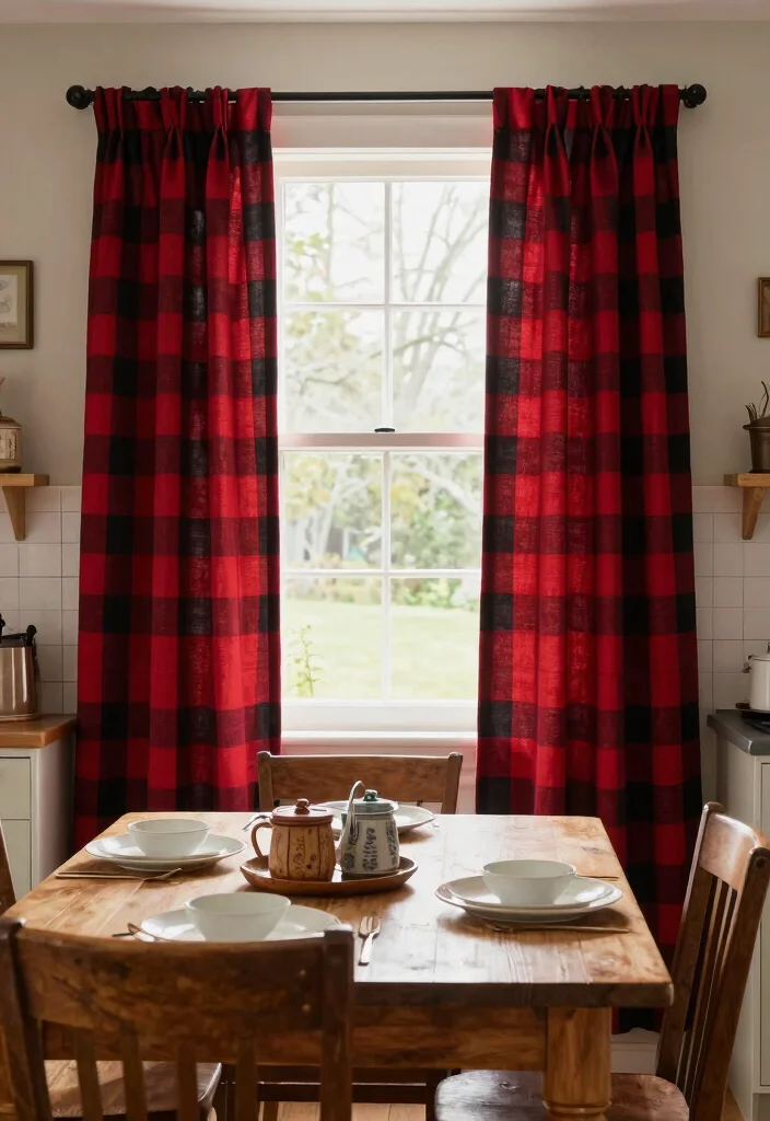 15 Rustic Kitchen Curtains Ideas With Country Charm - 3. Plaid Patterns 1