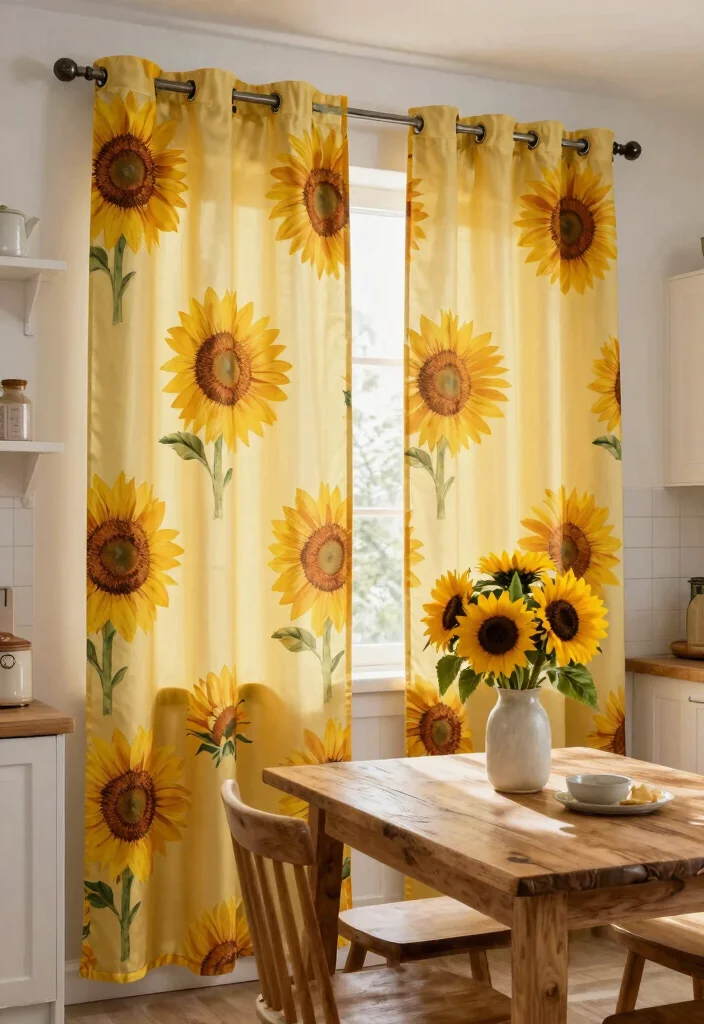 15 Rustic Kitchen Curtains Ideas With Country Charm - 5. Sunflower Motifs 1