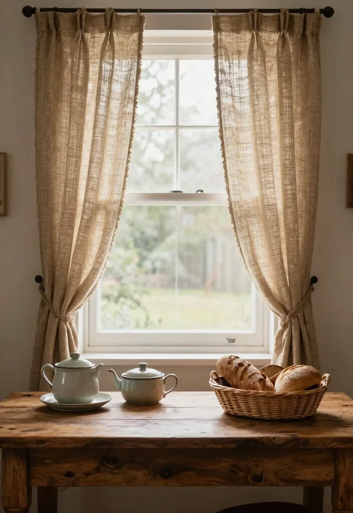 15 Rustic Kitchen Curtains Ideas With Country Charm - 7. Jute Accents 1