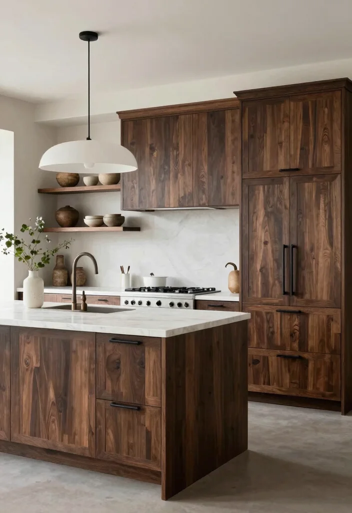 16 Dark Wood Kitchen Cabinets Ideas With Rich Warmth 1 16 Dark Wood Kitchen Cabinets Ideas With Rich Warmth - 1. Sleek Modern Rustic 1