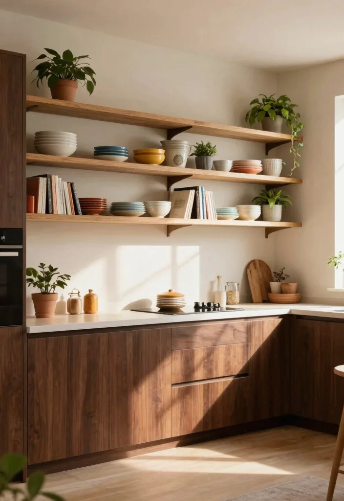 16 Dark Wood Kitchen Cabinets Ideas With Rich Warmth 2 16 Dark Wood Kitchen Cabinets Ideas With Rich Warmth - 2. Open Shelving Delight 1