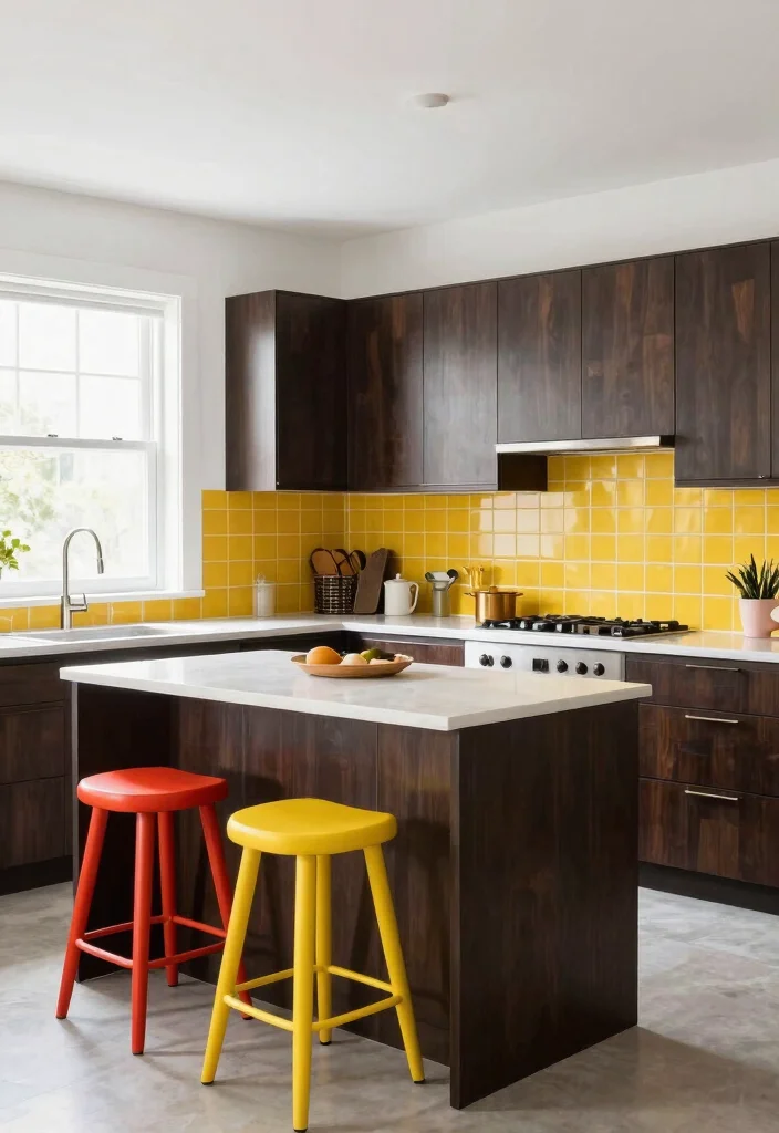 16 Dark Wood Kitchen Cabinets Ideas With Rich Warmth 4 16 Dark Wood Kitchen Cabinets Ideas With Rich Warmth - 4. Contrasting Brights 1