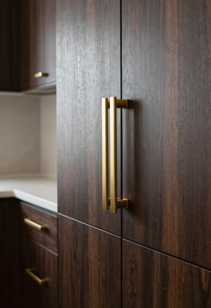 16 Dark Wood Kitchen Cabinets Ideas With Rich Warmth 6 16 Dark Wood Kitchen Cabinets Ideas With Rich Warmth - 6. Statement Hardware 1