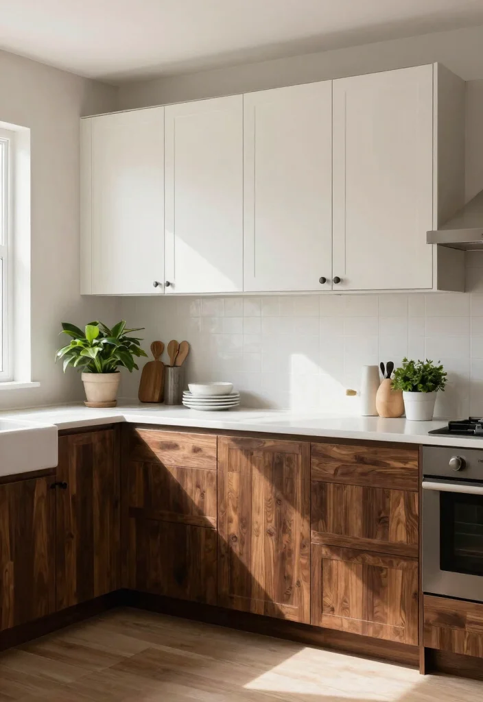 16 Dark Wood Kitchen Cabinets Ideas With Rich Warmth 7 16 Dark Wood Kitchen Cabinets Ideas With Rich Warmth - 7. Two-Tone Elegance 1