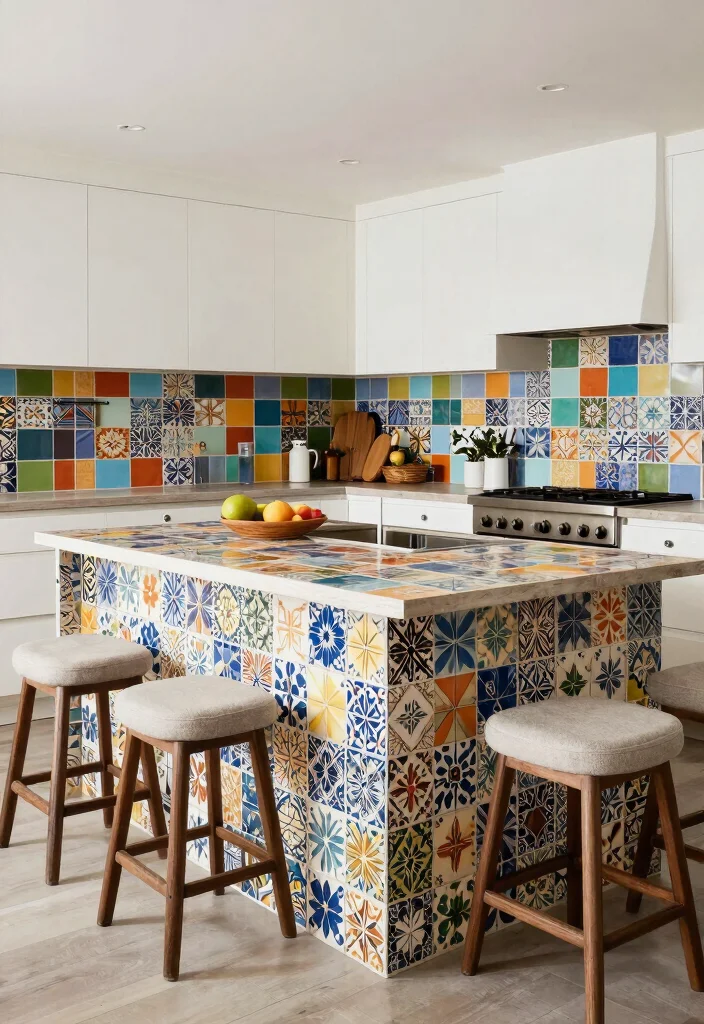 16 Extended Kitchen Island With Seating Ideas That Gather Everyone 10 16 Extended Kitchen Island With Seating Ideas That Gather Everyone - 10. Colorful Tile Accents 1