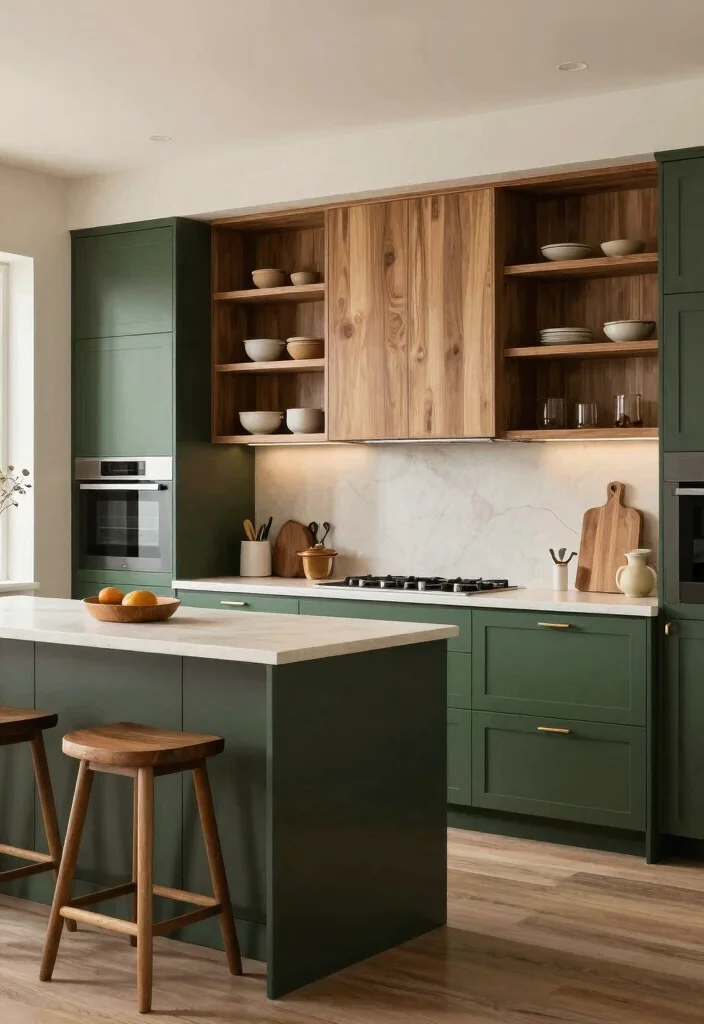 16 Forest Green Kitchen Cabinets Ideas With Moody Elegance 13 16 Forest Green Kitchen Cabinets Ideas With Moody Elegance - 13. Mixing Wood Tones 1