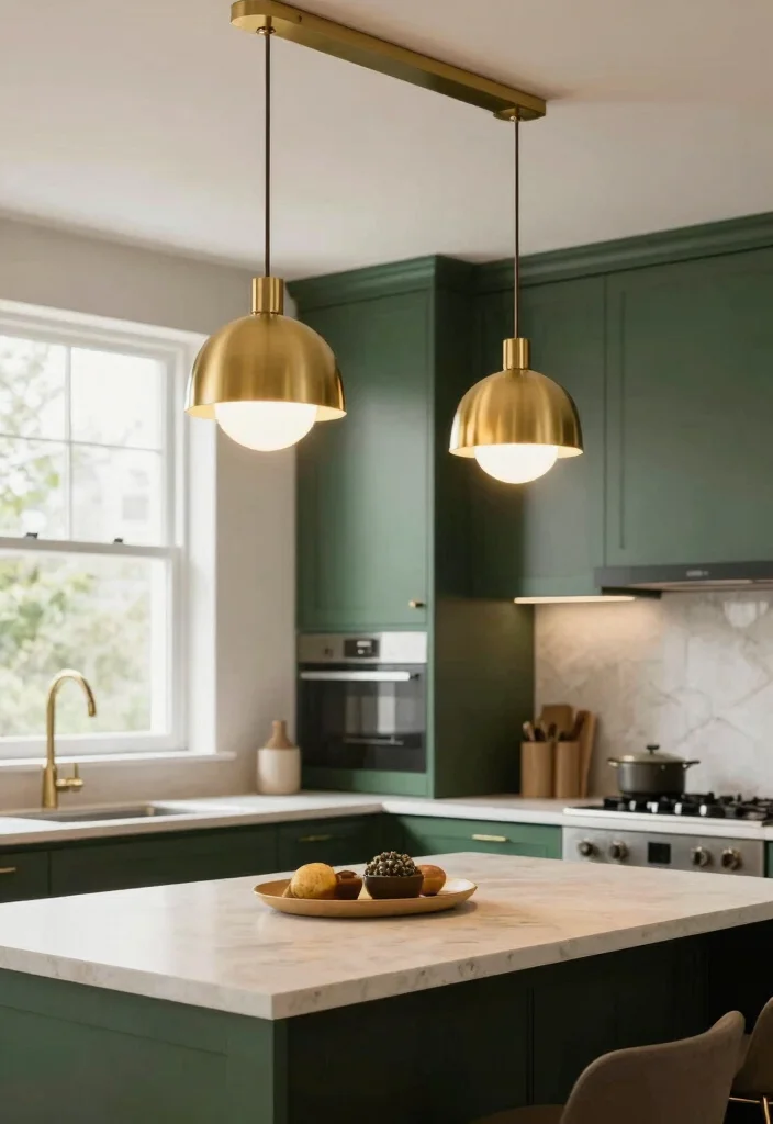 16 Forest Green Kitchen Cabinets Ideas With Moody Elegance 8 16 Forest Green Kitchen Cabinets Ideas With Moody Elegance - 8. Statement Lighting Fixtures 1