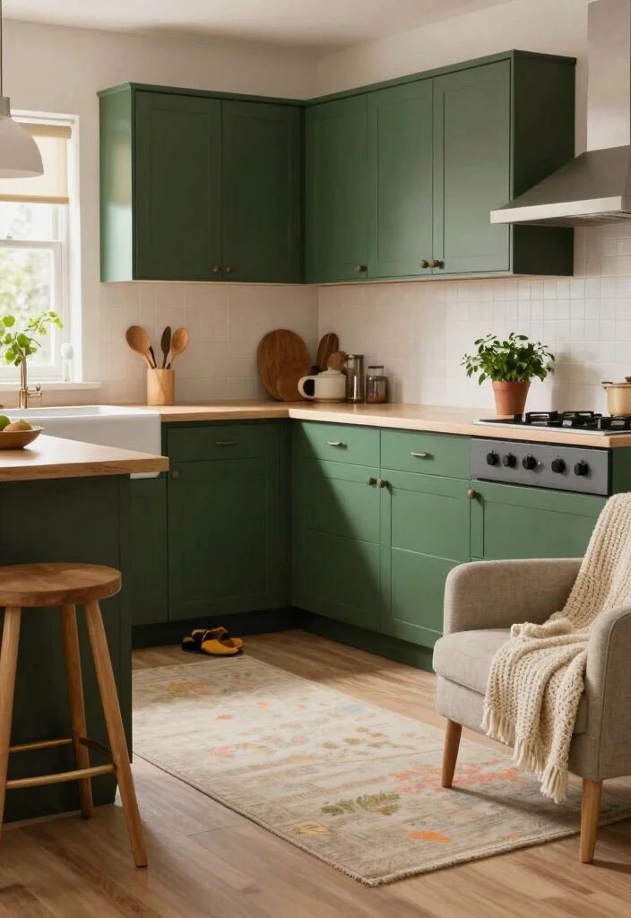 16 Forest Green Kitchen Cabinets Ideas With Moody Elegance 9 16 Forest Green Kitchen Cabinets Ideas With Moody Elegance - 9. Soft Textiles and Cushions 1