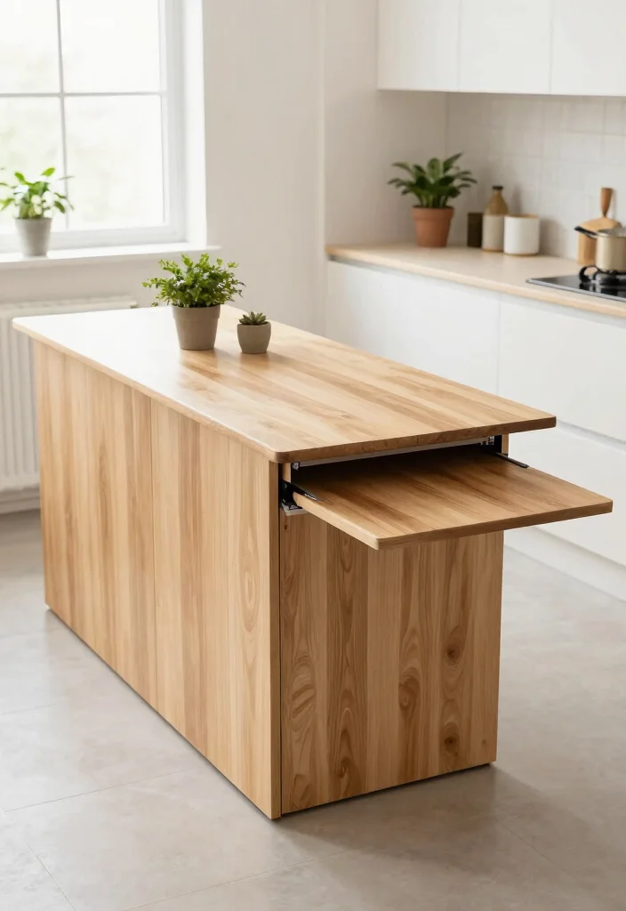 16 Kitchen Island With Table Extension Ideas That Add Flexibility - 11. Narrow Island with Fold-Out Table 1