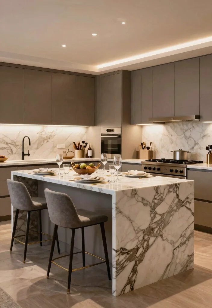 16 Kitchen Island With Table Extension Ideas That Add Flexibility - 13. Elegant Marble Island with Extension 1