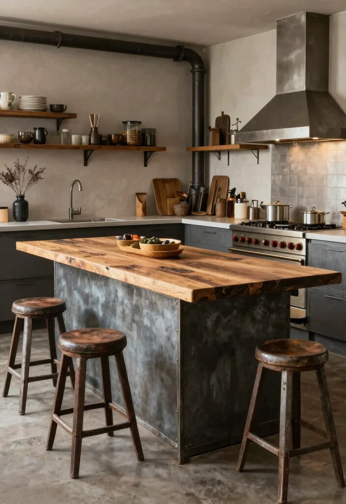 16 Kitchen Island With Table Extension Ideas That Add Flexibility - 15. Industrial Style Island with Extension 1