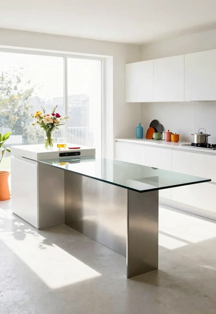 16 Kitchen Island With Table Extension Ideas That Add Flexibility - 16. Sleek Glass Top Island with Extension 1